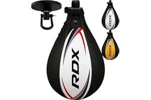 RDX Poire de Vitesse Boxe,Sac de Boxe, Vachette Cuir Speed Punching Ball, Plafond Pivotant RotuleD'entraînement Karate Fitness Gym MMA Kickboxing Muay Thai Arts Martiaux Doups de Pied Bag Adulte