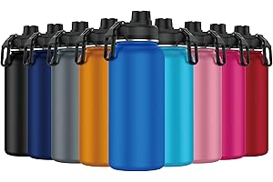 Mi Ko Mi Ka Botella de Agua de Acero Inoxidable - Botella Térmica Reutilizable Deportiva | Sin BPA | Mantiene Frio y Calor | Termo y Hermética - A Prueba de Fugas (1 Litro V2, Azul Cielo)