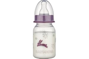 BABY-NOVA babynova Biberon 120ml con tettarella in silicone a flusso lento anti-colica per neonati - Prodotto in Germania - Senza BPA - Conigli