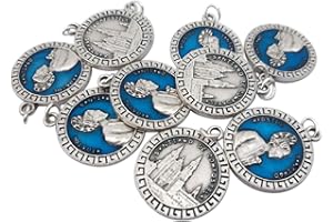 Eurofusioni Medaglia Santiago Apostolo e Cattedrale di Compostela. 10 medagliette Votive di San Giacomo placcate Argento - Souvenir Cammino del pellegrino - h 2,4 cm