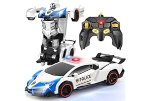 Getatoy Toys for 5-12 Year Old Boys: Transforming Remote Control Police Car Toys Gifts for Age 5 6 7 8 9 10 11 12 Year Old Boys Kids Birthday Presents Toy Transforming 2 in 1 RC Robot Police Car Blue
