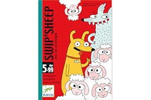 DJECO Swip' Sheep Jeux de Cartes, dès 5 ans - Protégez les Moutons ! Jeu de Stratégie pour Petits et Grands - Soirée en Famille - Illustrations Amusantes - 32 Cartes - 3 à 5 Joueurs / 10 min
