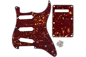 FLEOR Ensemble de 11 trous Pickguard SSS Style et plaque arrière de couvercle de cavité de trémolo avec vis pour pièces de guitare ST standard américain/mexicain, tortue rouge 4 plis