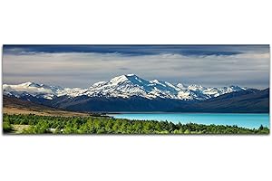 Paul Sinus Art Panoramabild auf Leinwand und Keilrahmen 120x40cm Neuseeland See Gebirge Schnee Wald