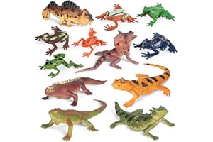 SIENON 12PCS Reptile Lizard Animals Figures Mini Plastic Cold Blooded Amphibian Frog Figurines Realistic Jungle Animals Chameleon Rainforest Toys for Prank Props School Project Easter Eggs