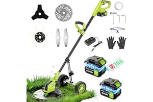 INNOPOWER Debroussailleuse Electrique sans Fil 21V, Coupe Bordure sans Fil avec Batteries 2x3.0Ah et 4 Types de Lames, 12 Pouces Débroussailleuses Electrique Batterie pour la Coupe de Jardin