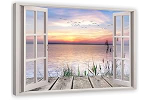 Feeby Leinwand Bilder - Fensterblick Natur- 120x80 cm- Deko Wohnzimmer - Wandbilder Schlafzimmer - Deko Aesthetic - Wand Deko - Leinwand Groß - Deko Zimmer - Leinwandbilder XXL