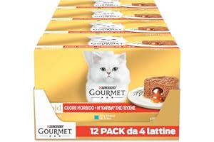 GOURMET Gold Cuore Morbido - Cibo Umido Gatto Adulto, Mousse con Tonno e Salmone. 48 Lattine da 85 g