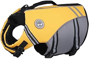 VIVAGLORY Sports Style Dog Life Jacket with Extra Flotation, Adjustable & Durable Swim Vest with Secure Fastening System for Small Dogs, Yellow