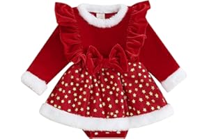 Vioyavo Natale Completo Neonata Elegante Abito Principessa Rosso Neonata Invernale Bimba con Bowknot Bodysuit Natalizio Completo Bambina Neonata Tutina Vestitino