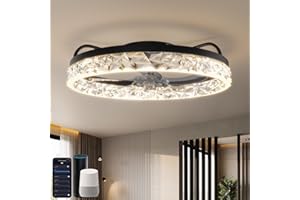 YUNLONG Smart WiFi Plafonnier Ventilateur de Plafond, Compatible avec Alexa, Google, Télécommande, Smart Life, Moderne Lampe Ventilateur Plafond, Dimmable, Réversible 5 Pales, Noir