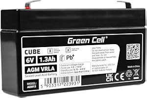Batteria Green Cell® AGM 6V 1,3Ah, batteria al piombo-acido VRLA, batteria di ricambio al piombo-acido, batteria gel a scarica profonda, per roulotte senza conducente Fotovoltaico Sedia a rotelle