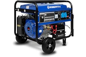 EBERTH 5500 Watt Generatore di corrente portatile Gruppo elettrogeno avviamento elettrico 13 CV Motore a benzina 4T, Monofase, 2x 230V, 1x 12V Regolatore di volt automatico AVR, con ruote