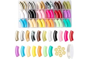 BEEFLYING 72 Pcs Acrylique Tube Incurvé Perles Kit en Plastique Incurvé Nouilles Glissière Perles Doublées Perles Lâches pour La Fabrication De Bijoux Artisanat Fournitures