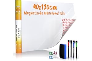 ‎JAWAONLINE Whiteboard Folie 90x120cm - 3M Magnetfolie selbstklebend - Magnetische Tafelfolie abwischbar - Praktische Ferrofolie Weiß - Whiteboardfolie inkl. 4 Marker, großer Radiergummi und 8 Pins
