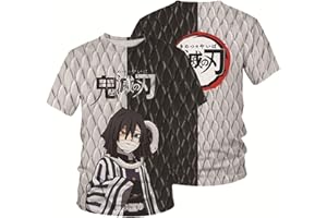 NARUNING Demon Slayer Character Print T-Shirt, 3D Cartoon Short Sleeve Pullover, Kids Student Casual Fashion Sweatshirt(XS-4XL)