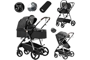 Lnhcrbs Cochecito Bebe 3 Piezas,Cochecito Bebe Cuenta con Un Marcos de Aluminio Ligero y Portátil con Una Función De Plegado de Un Solo Toque y La Silla de Paseo Está Diseñada Para Bebés de 0-4 Años.