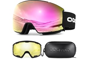 Odoland Set di Maschere da Sci con Lenti Rimovibili, Lenti Intercambiabili Magnetico Anti-Fog e Protezione UV, Occhiali da Sci per Adulti e Adolescenti, Compatibile con Casco