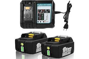 ENERGUP 2 sztuki 18 V 5,0 Ah akumulatory zamienne do akumulatora Makita 18 V z ładowarką DC18RC do akumulatora Makita BL1860 BL1850 BL1850B BL1840 BL1830 BL1845 194205-3 LXT-400