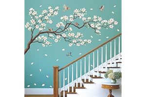 DECOWALL SG4-2213 Fiore di ciliegio bianco Albero Adesivi Fai da te Albero Adesivo da Parete per Sticker Decorazioni Albero Della da Parete per Soggiorno Camera da Letto Adesivo Muro