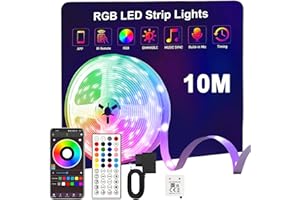 Sylvwin Striscia LED 10m,Strisce LED 10 Metri RGB con Funzione Musicale,44 Tasti Telecomando e App Bluetooth,Nastri per Soggiorno/Cucina,Decorazione Camera da Letto, Festa, Bar,TV