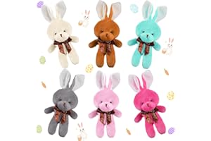 THREAN 6 Stück Ostern Mini Farbige Plüschhasen Kuscheltier Hasen Pastell Ostern Plüsch Kaninchen Niedliche Kleine Stofftiere Tischdeko für Eiersuche Frühling Hochzeit Deko Gastgeschenk, 6 Stile
