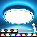Plafoniera LED Soffitto, 24W Rotonda Dimmerabile RGB Con Telecomando 10 Cambia Colore, Moderna Calda Neutra Fredda 3000-6500k