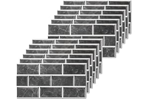 HLWDXNO1 Black Brick Tile Stickers for Bathroom Kitchen Waterproof Vinyl Stick on Tiles Backsplash Self Adhesives Wall Tile Transfers Peel and Stick Tile Decals for Living Room - 30x15cm (12 Sheets)