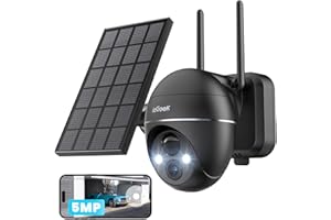 ieGeek 5MP Telecamera Wifi Esterno Senza Fili, 360° PTZ Telecamera Batteria Pannello Solare, Rilevazione di Movimento PIR, Visione notturna a colori, Audio a 2 vie, IP65, Alexa - Nero