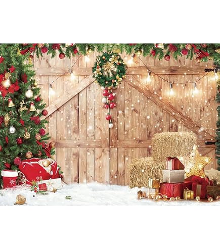 Weihnachts-Fotohintergrund 2,2x1,5 M – Mit Weihnachtsbaum, Kranz & Schnee