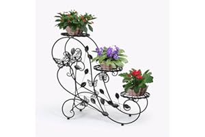 HLC-Bronze Porte Pot Pots Plante Fleurs 3 Etagere Support Jardin en Metal Fer
