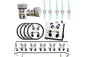 Yhjxly Panda Party Set, 10 Gäste Panda Geschirr Set, Panda Geburtstag Deko Party Set, Kindergeburtstag Partyzubehör, Kindergeburtstag Teller Becher Servietten Tischdecken Party Supplies