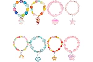 Hifot Fille Bracelet Amitié 8 Pièces, Licorne Sirène Arc en Ciel Papillon Princesse Perle Bracelets Enfant Bijoux Set, Faveurs Accessoire fête Cadeau