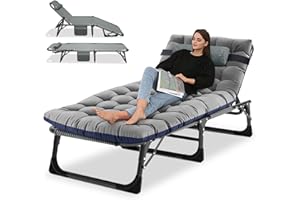 Ryuhic Klappbare Sonnenliege für Garten, strapazierfähiges, verstellbares Gartenbett mit Matratze und Kopfstütze, übergroßes tragbares Outdoor-Campingbett für Zuhause, Büro, Nickerchen, Terrasse, Pool