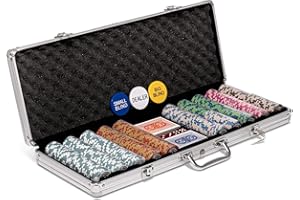 Poker Night Pro Jeu de 500 Jetons de Poker Texas Holdem avec Mallette en Aluminium Jeton Numérotée de Qualité 14g, 2 Jeux de Cartes Professionnelles en Plastique, Boutons et 5 Dés