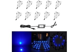 CHNXU Lot de 10 Lampe de Spot LED Mini Ø18mm Eclairage encastré Inox pour Terrasse Enterré Plafonnier, IP67 Etanche DC12V Lumière Extérieure pour Chemin Escalier Paysage Etape (Bleu)