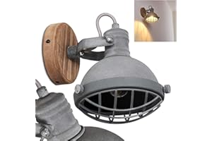 ‎HOFSTEIN Wandleuchte Onsala, verstellbare Wandlampe aus Metall/Holz in Grau/Braun, 1-flammig, 1 x E14-Fassung, Wandspot im Retro/Vintage-Design, Käfig, Gitter-Optik, ohne Leuchtmittel