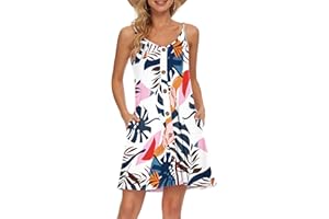 AUSELILY Vestiti Donna Estivi Corti con Scollo a V Vestito Estivo Casual da Spiaggia Abiti Estivi Casual con Tasche