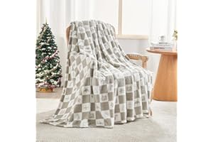 EMME Narzuta w kratkę, przytulna, puszysta dzianina, super miękka, ciepła, na kanapę, sofę, krzesło, łóżko, kemping, piknik, podróż, lekki koc na łóżko (152 x 203 cm)