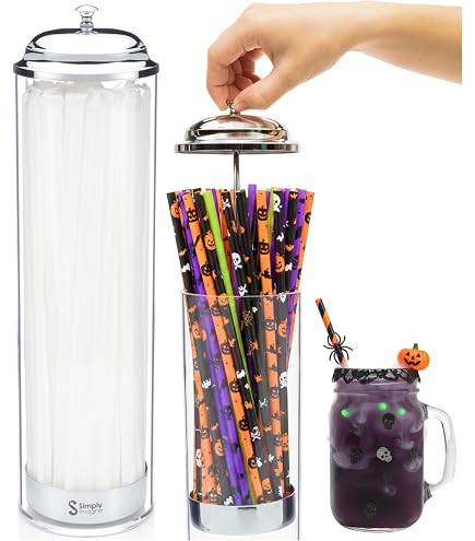 Mevtok Acrylic Straw Dispenser With Lid - Countertop Holder For Standard Size Drinking Straws (Straws Not Included)
