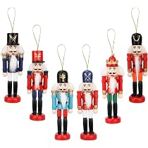 Veemoon 4 Stück Weihnachts-Nussknacker-Figuren – 12 Cm Hoch, Aus Holz, Zum Aufhängen An Fenster & Balkon