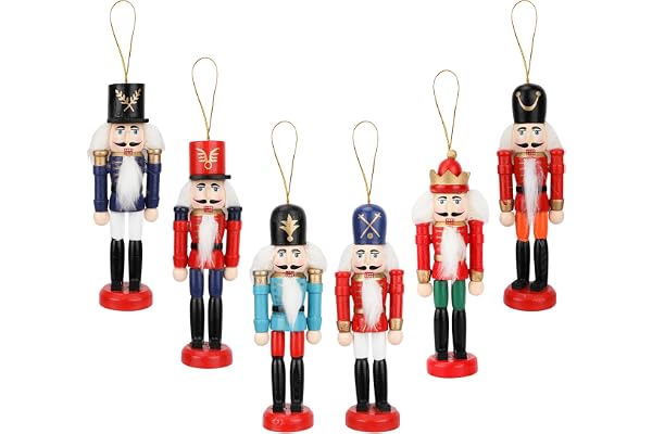 6 st jul nötknäppare ornament, 13 cm mini jul nötknäppare ornament, soldat nötknäppare i trä, julnötknäppare, hängande figurer julgransprydnader