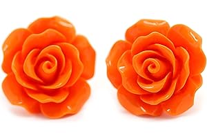 Bluebubble ENGLISH ROSE 22mm Citrus Orange Carved Rose Stud Earrings on Gift Card