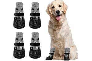 ZSMJAER Hund Pfotenschutz Fußabdeckung 4 Stücke rutschfeste Hundeschuhe, Schützende Hundesocken, Verstellbare Hundeschuhe mit 2 Klettbändern für Kleine und Mittlere Hunde