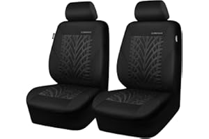 CAR PASS Seat Covers - Two Front, 3D Tyre Print, Airbag Compatible, Universal Fit for Car, Truck, SUV (Black)