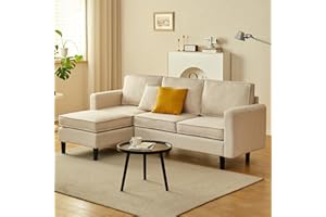 MXFURHAWA Maxfurhawa Convertible Sectional Sofa, L Shaped Couch with Reversible Chaise, 208cm Sofa Bed, Modern Linen Fabric Sectional Couches for Apartment, Dorm, Bonus Room (Linen - Beige)