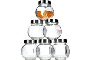Contenitore di spezie kadax realizzato in vetro, set 6er, bicchieri di spezie con coperchio denso, contenitore di vetro per spezie, (trasparente, 210 ml)
