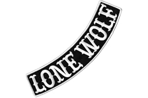 VEGASBEE® Lone Wolf Embroidered Iron-On Patch Biker Jacket Rider Vest Bottom Rocker 12" USA (Black-White Bottom)