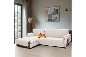 BellaHills Sofabezug L Form 3 Sitzer (247cm), Couch Überzug L Form Mit Armlehne, Ecksofa Bezug Links Für Hund Katze, Sofa Überzug Eckcouch rutschfest Sofa Auflage für Wohnzimmer, Elfenbein