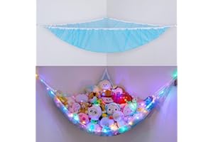 BeBeJoJo Stuffed Animals Storage with LED Light Toy Hammock Corner Room Decor Kids Toy Storage Organizer Wall Decor Net for Stuffed Animals